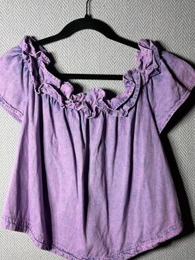 Free People Lavender Ruffle Off-Shoulder Tunic